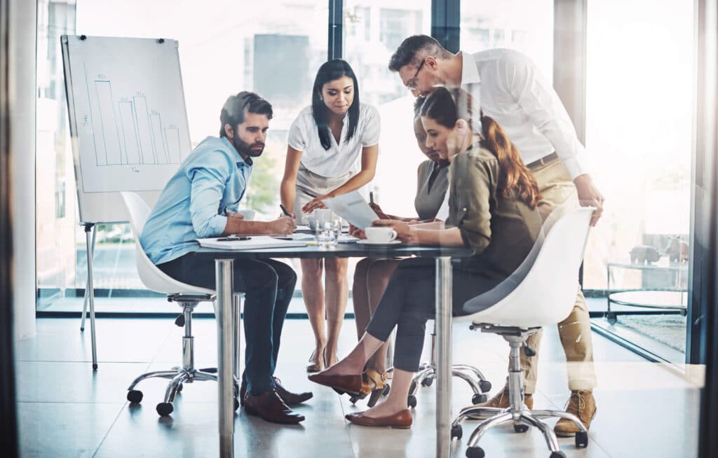 colleagues meeting in conference room